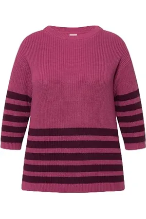 Ulla Popken 826384-Pullover a Righe con Maniche a 3/4 Pullover, , 56-58 Donna