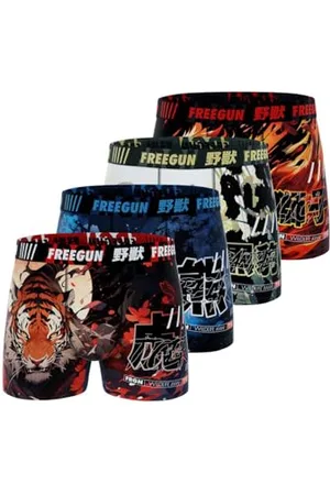 Freegun Boxer Bambino Japanimals, Slip Ragazzo Traspirante, Elastico e Morbido (Set di 3), Taglia 12/14 Anni