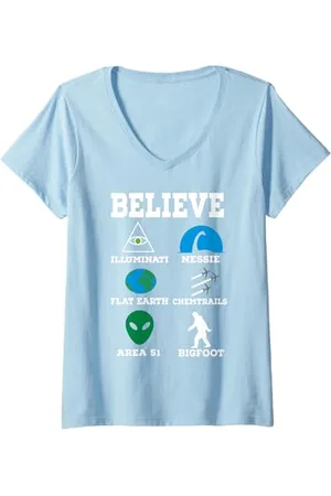 Fun Shirts Donna Credere nelle teorie della cospirazione Maglietta con Collo a V