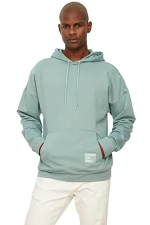 Trendyol Mint-Felpa da Uomo con Cappuccio, a Maniche Lunghe, Oversize, , XS