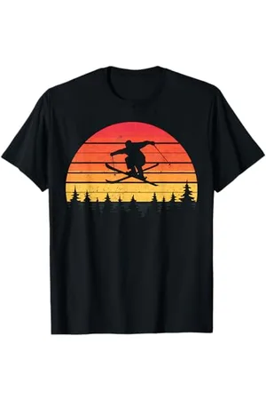 Graphic Tees Men Women Boys Girls Sci Retro Tramonto Silhouette Sport Invernali Sci Neve Maglietta