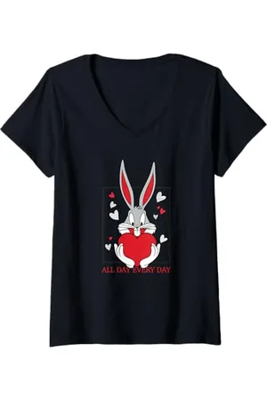 LOONEY TUNES Donna Bugs Bunny Heart Valentine Maglietta con Collo a V