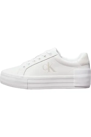 Calvin Klein Donna Sneakers Vulcanizzate Flatform Low in Pelle, Bianco (Bright White/Creamy White), 39