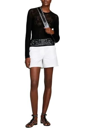 Sisley 4ed4l901a Pantaloncini in Cotone Elasticizzato, Vita Regolare, Tasche Menswear, Motivo sul Fondo, , 44 Donna