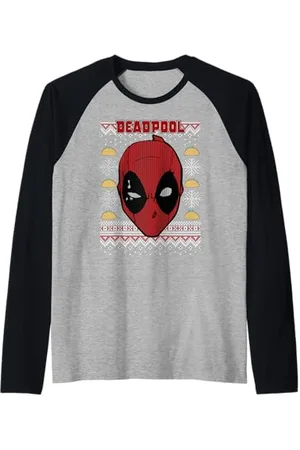 Marvel Deadpool Natale Ugly Sweater Style Maglia con Maniche Raglan