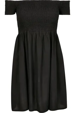 Urban classics Ladies Smoked off Shoulder Dress Vestito, (Black 00007), L Donna