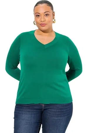 Ulla Popken Pullover, V-Ausschnitt, Langarm, Weicher Feinstrick, , 56-58 Donna