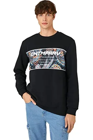 Koton Felpa con Scollo Rotondo Stampato Maglia di Tuta, (999), S Uomo