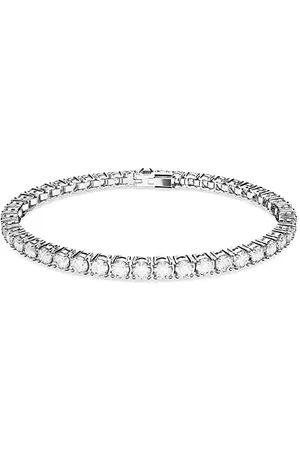 Swarovski Matrix Braccialetto Tennis, con Zirconia a Taglio Tondo, Placcato in Tonalità Rodio, Taglia M, Bianco