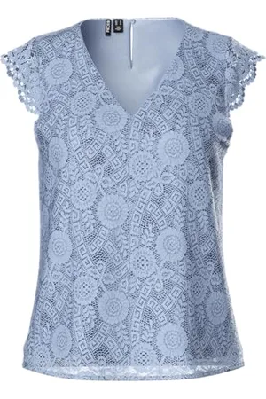 Pieces® Pcolline SL Lace V-Neck Top Noos, Kentucky Blue, M Donna