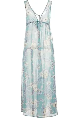Emporio Armani Long Dress Chiffon Cover-Up, Copricostume da Bagno Donna, (Hibiscus Print-Mint), S-M