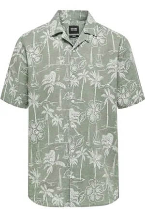Only & Sons Onscaiden SS Reg Hawaii AOP Linen Noos Camicia a Maniche Corte, , XS Uomo