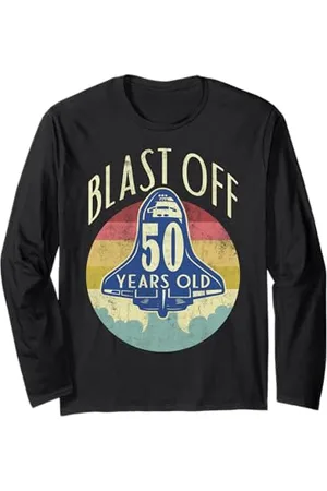 Nasa Poster retrò Space Shuttle Blast Off 50th Birthday Maglia a Manica