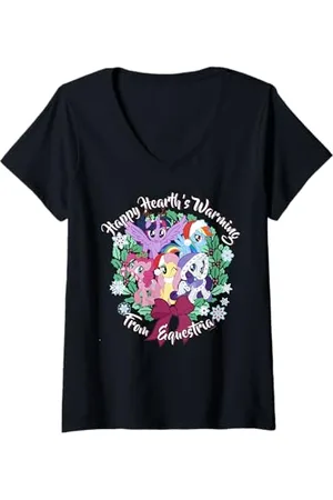 My Little Pony Donna , ghirlanda natalizia con scritta «Happy Hearth» Maglietta con Collo a V
