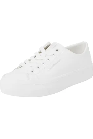 Calvin Klein Donna Sneakers Vulcanizzate Flatform Low in Pelle, Bianco (Triple Bright White), 39