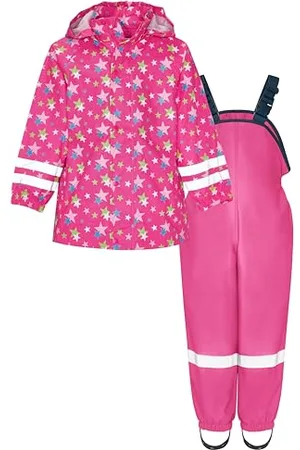 Playshoes Regenanzug Sterne, Reflektoren, abnehmbare Kapuze, impermeable Bambina, (pink 18), 80