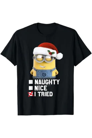 Minions Naughty Nice Ho provato Checkboxes Santa Minion Maglietta