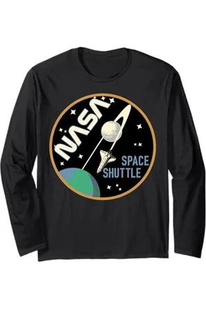 Nasa Poster Space Shuttle Around Moon Maglia a Manica