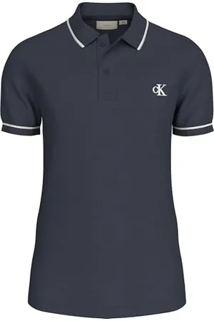 Calvin Klein Uomo Maglietta Polo Maniche Corte Tipping Slim Elasticizzata, Blu , XL