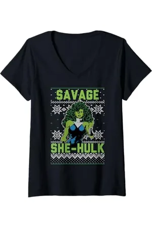 Marvel Donna She-Hulk Savage - Maglione natalizio Maglietta con Collo a V