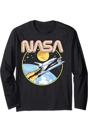 Nasa Poster Retro Shuttle Over The Earth Maglia a Manica
