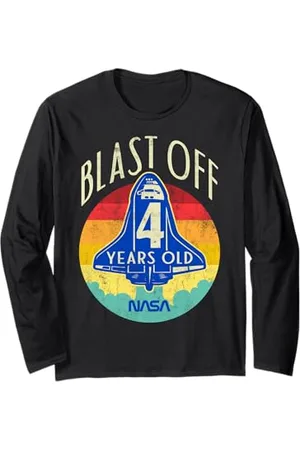 Nasa Space Shuttle Blast Off 4th Birthday Retro Ritratto Maglia a Manica