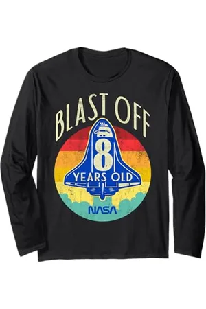Nasa Space Shuttle Blast Off 8th Birthday Retro Ritratto Maglia a Manica