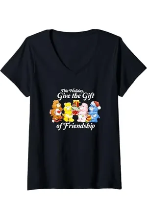 Care Bears Donna Orsetti di cura dare il dono di amicizia Natale cartone animato Maglietta con Collo a V