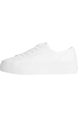 Calvin Klein Donna Sneakers Vulcanizzate Flatform Low in Pelle, Bianco (Triple Bright White), 40