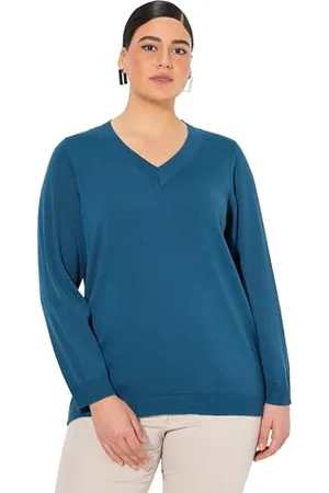 Ulla Popken Pullover, V-Ausschnitt, Langarm, Weicher Feinstrick, , 46-50 Donna