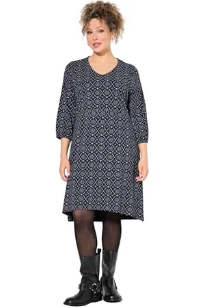 Ulla Popken Jerseykleid, A-Linie, V-Ausschnitt, 3/4-arm Vestito, , 48-50 Donna