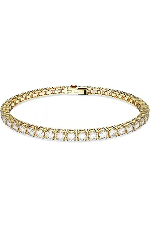 Swarovski Matrix Braccialetto Tennis, con Zirconia a Taglio Tondo, Placcato in Tonalità Oro, Taglia M, Bianco
