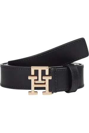 Tommy Hilfiger Donna Cintura Logo 2,5 cm Cintura in Pelle, Nero , 85 cm