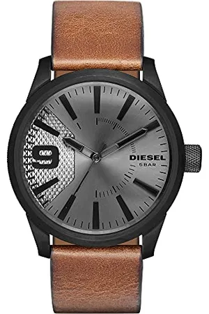 Diesel Orologio da uomo, Rasp, movimento a tre lancette, cassa in acciaio inossidabile nero da 46 mm con cinturino in pelle, DZ1764