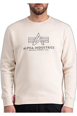 Alpha Industries Basic Sweater Embroidery Felpa Uomo, Jet Stream White, S