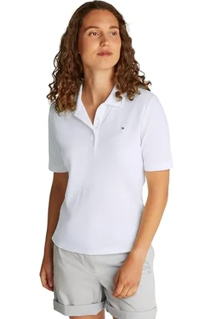 Tommy Hilfiger Donna Maglietta Polo Maniche Corte Regular Fit, Bianco (Ecru), S