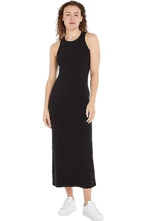Tommy Hilfiger Abito Donna Midi Dress Slim Fit, (Black), L
