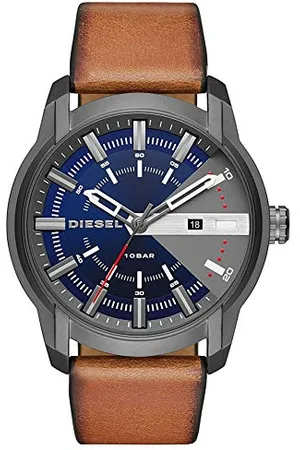 Diesel Orologio Armbar da uomo, movimento a tre lancette con data, cassa 45 mm in acciaio inossidabile canna di fucile con cinturino in pelle, DZ1784