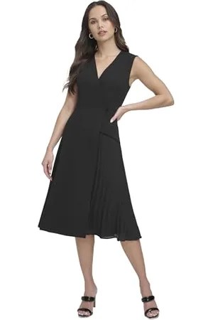 DKNY Gonna Senza Maniche Asymmetrical Pleats Midi Abito da Cocktail, , 44 Donna