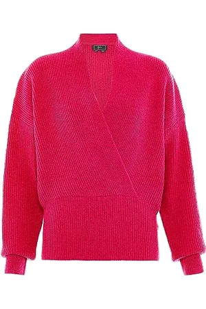 Faina Croce da Donna con Scollo a V, in Acrilico, Taglia XL Maglione, Colore: Rosa