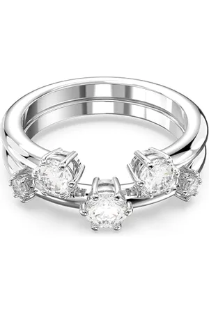 Swarovski Constella Set 2 Anelli Cocktail, con Zirconia , Placcati in Tonalità Rodio, Taglia 52
