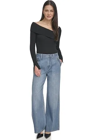 DKNY Wide Leg Zipper Pocket Jeans, , 36 Donna