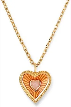 SINGULARU Collana My Heart. Ottone con Placcatura 18Kt. Catena con Motivo Cuore e Quarzo Rosa. Lunghezza di 45 cm. Gioielli da Donna