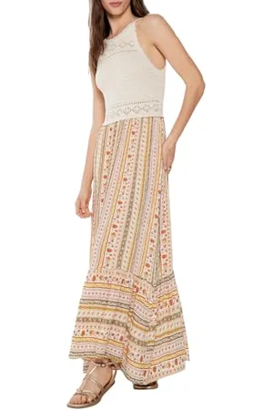 Springfield SPRINGFILED Vestido Midi Punto Combinado Vestito, , L Donna