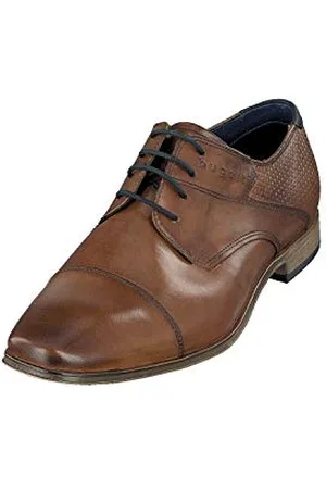 Bugatti Uomo Scarpa bassa business in vera pelle liscia, derby con punta incrociata e gambale in rilievo, , 43 EU