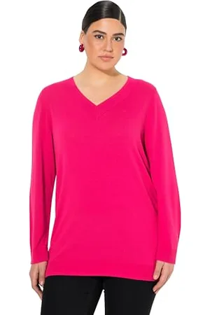 Ulla Popken Pullover, V-Ausschnitt, Langarm, Weicher Feinstrick, , 68-70 Donna