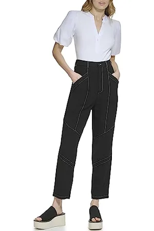 DKNY Contrast Stitch Trousers Pantaloni, , 50 Donna