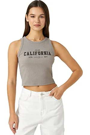 Koton Crop Tank Top California Printed Crew Neck Canottiera, (031), S Donna
