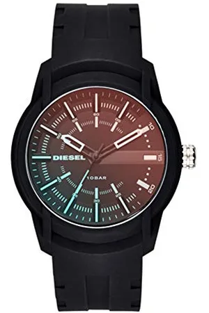 Diesel Orologio Armbar da uomo in silicone, movimento a due lancette con data, cassa in policarbonato nero da 45 mm con cinturino in silicone, DZ1819