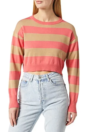 Noisy May Nmzoe L/S O-Neck Crop Knit Noos Maglione, Corallo/Strisce baciate dal Sole: Strisce nomadi, S Donna